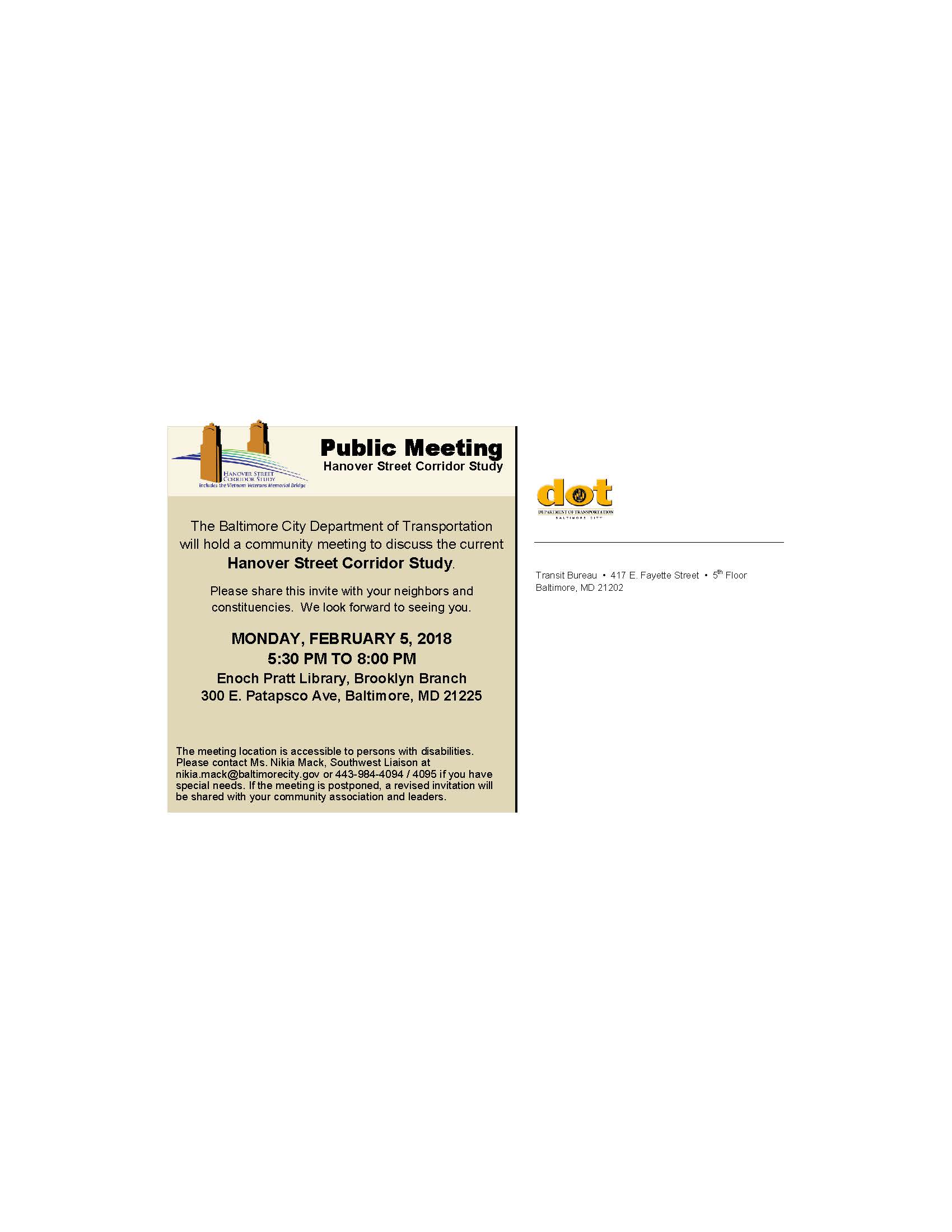 Public Meeting Hanover Street Corridor Study